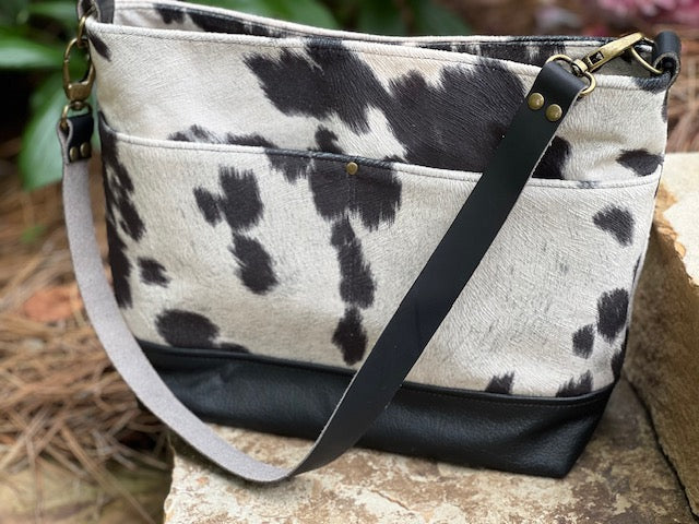 Black Faux Cowhide Tote