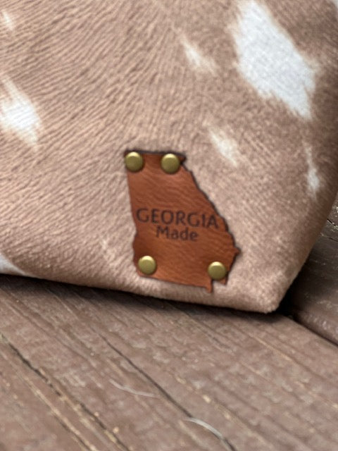 Brown Faux Cowhide Zipper Pouch
