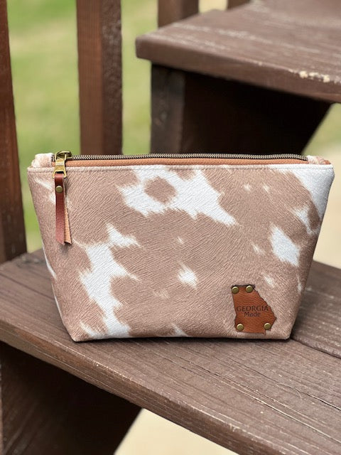 Brown Faux Cowhide Zipper Pouch