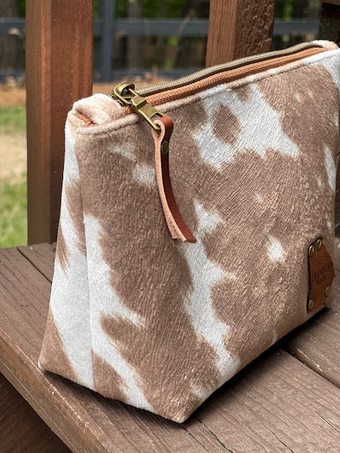 Brown Faux Cowhide Zipper Pouch