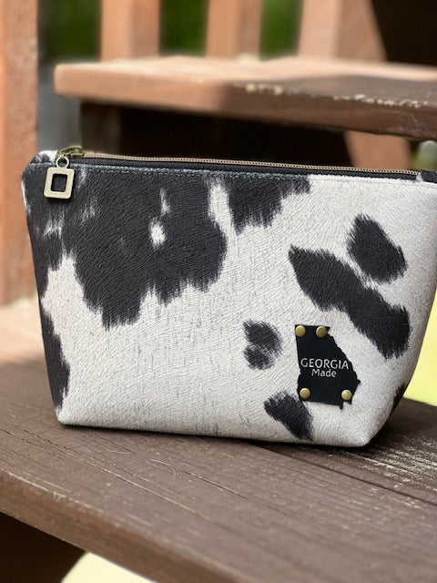 Black Faux Cowhide Zipper Pouch
