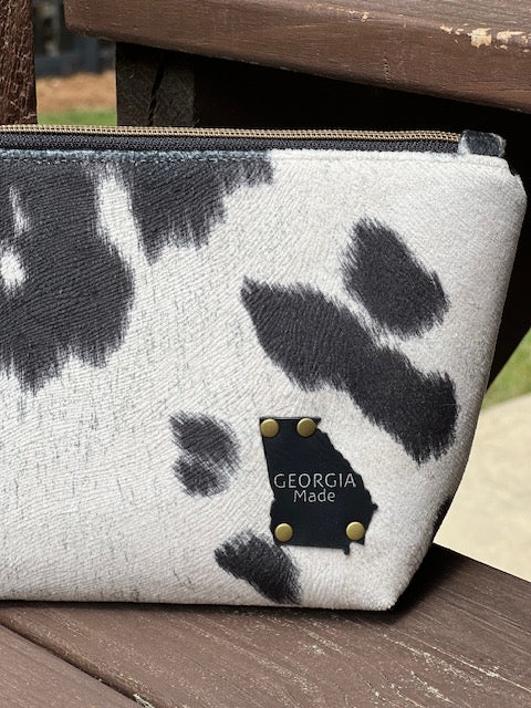 Black Faux Cowhide Zipper Pouch