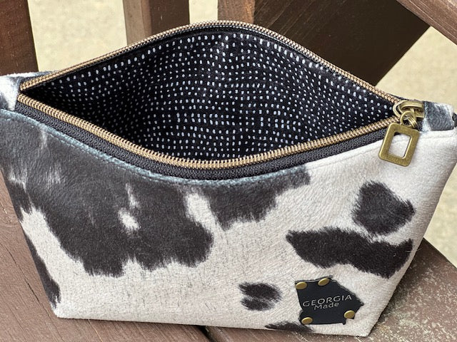 Black Faux Cowhide Zipper Pouch
