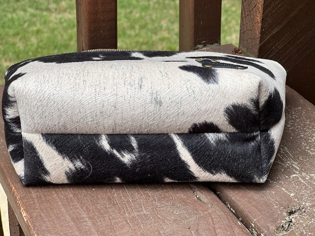Black Faux Cowhide Zipper Pouch