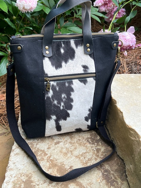 Redwood Satchel- Black Faux Cowhide