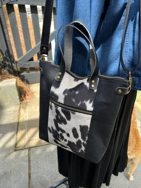 Redwood Satchel- Black Faux Cowhide