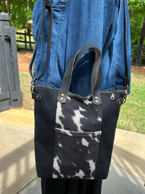 Redwood Satchel- Black Faux Cowhide