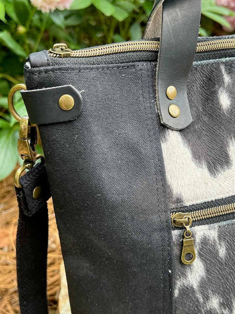 Redwood Satchel- Black Faux Cowhide