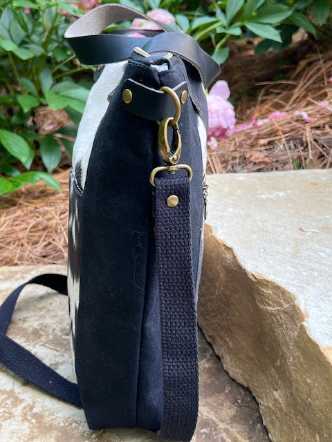 Redwood Satchel- Black Faux Cowhide