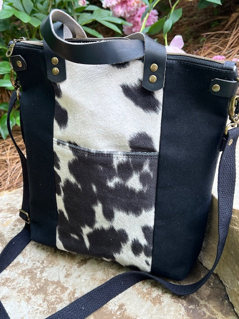 Redwood Satchel- Black Faux Cowhide