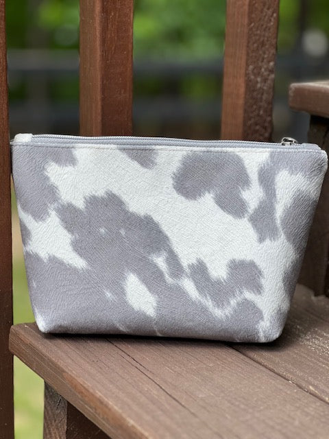 Gray Faux Cowhide Zipper Pouch