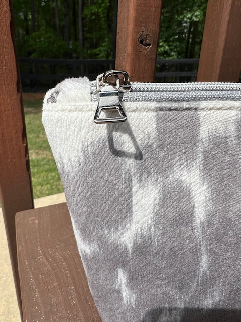Gray Faux Cowhide Zipper Pouch