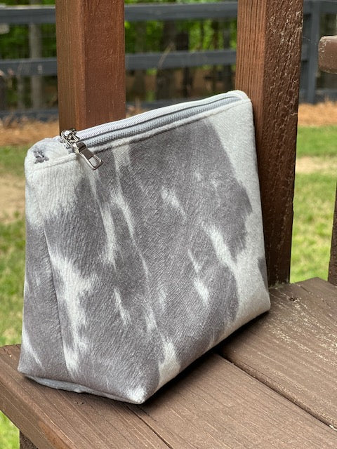Gray Faux Cowhide Zipper Pouch