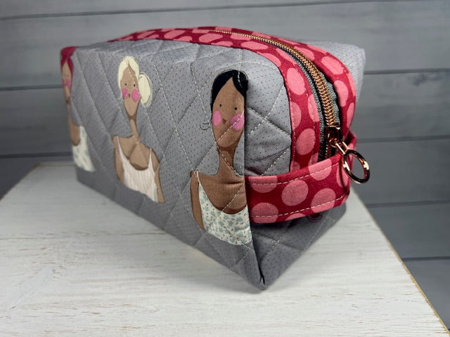 Dopp Kit, Quilted Accessory Bag, Travel Bag, Tilda Fabric - Me and My Friends in Gray