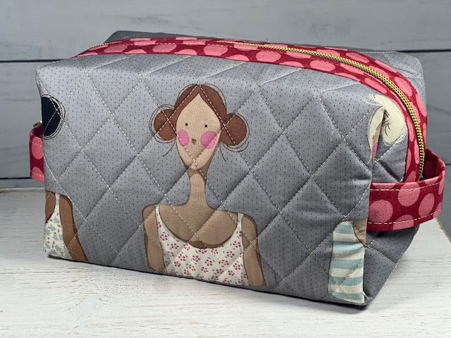 Dopp Kit, Quilted Accessory Bag, Travel Bag, Tilda Fabric - Me and My Friends in Gray
