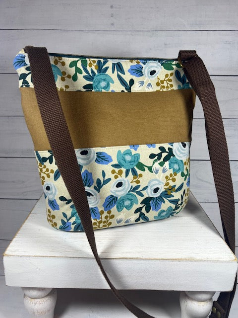 Blue Floral Triple Zip Crossbody