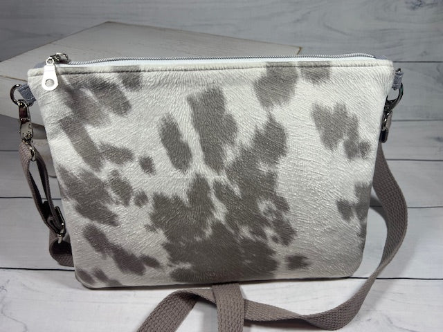 Grey Faux Cowhide Shoulder Bag