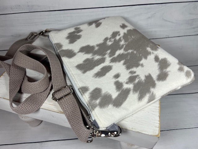 Grey Faux Cowhide Shoulder Bag