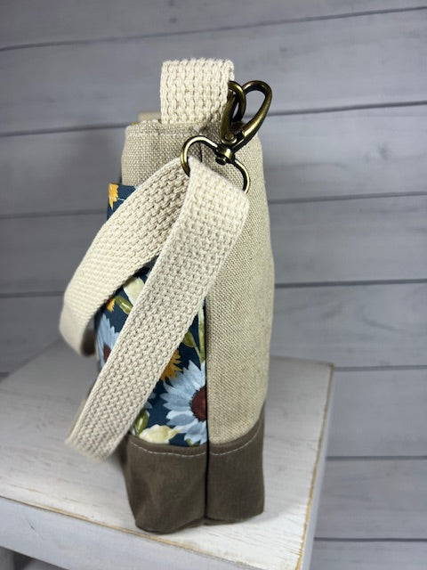 Olive Sunflower Cotton/Linen & Waxed Canvas Crossbody