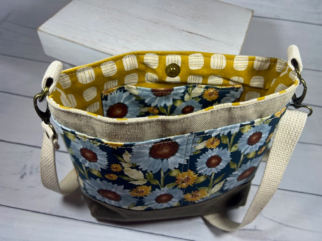 Olive Sunflower Cotton/Linen & Waxed Canvas Crossbody