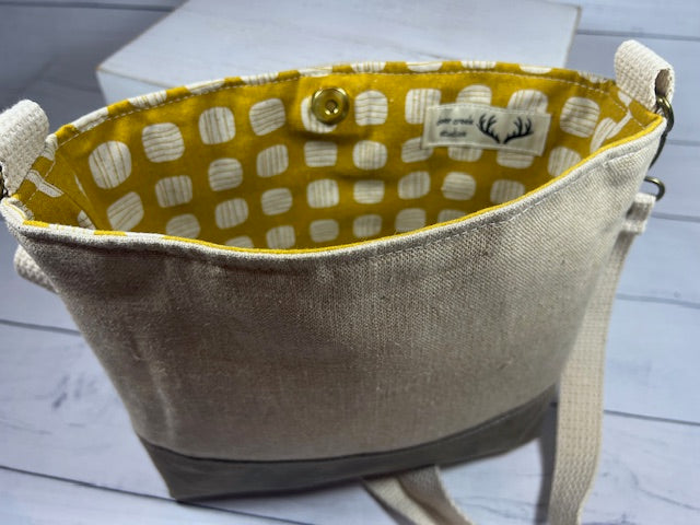 Olive Sunflower Cotton/Linen & Waxed Canvas Crossbody