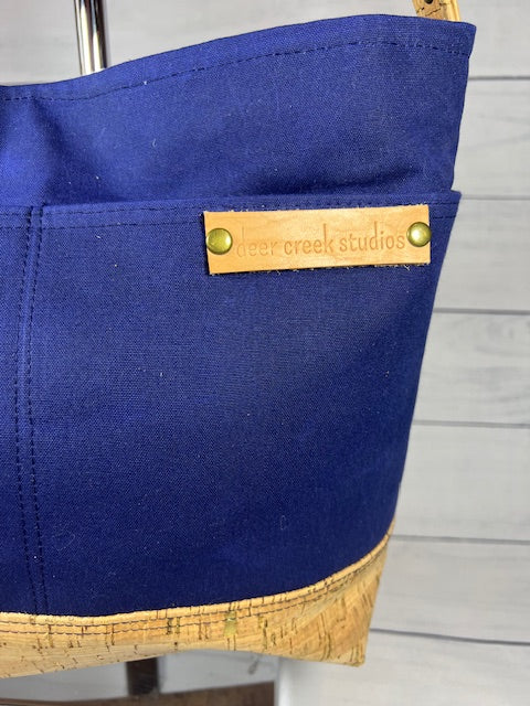 Navy Waxed Canvas and Tan Cork Shoulder Bag