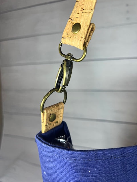 Navy Waxed Canvas and Tan Cork Shoulder Bag