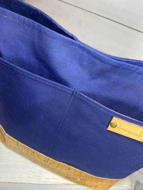 Navy Waxed Canvas and Tan Cork Shoulder Bag