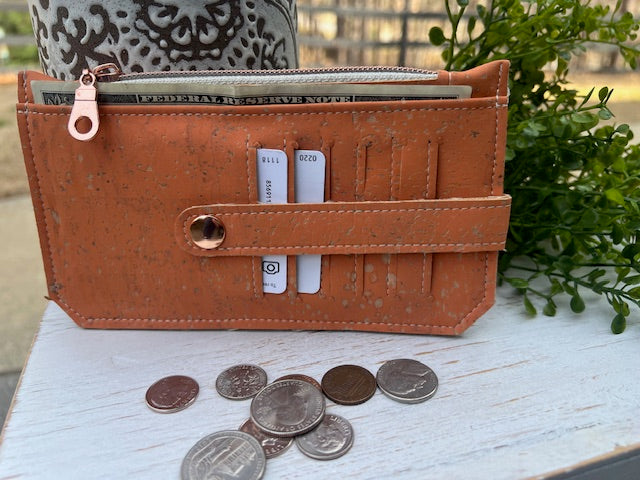 Purse Pal Wallet Peachy Orange Cork