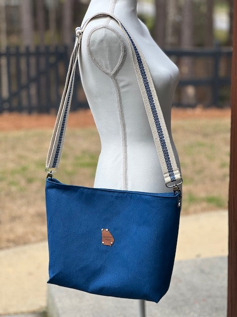 Denim and Canvas Cross Body Tote Bag