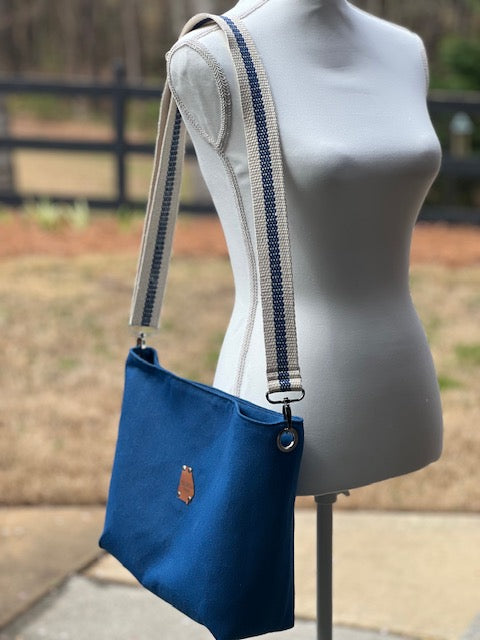 Denim and Canvas Cross Body Tote Bag