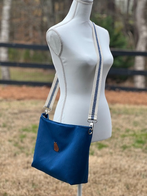 Denim and Canvas Cross Body Tote Bag