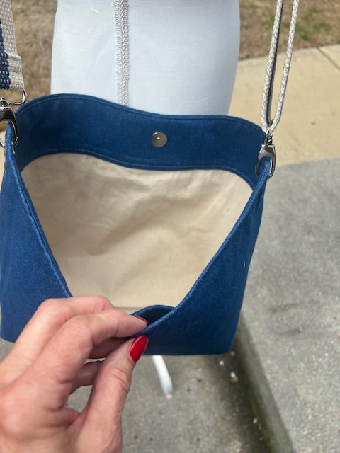 Denim and Canvas Cross Body Tote Bag