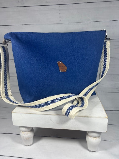 Denim and Canvas Cross Body Tote Bag