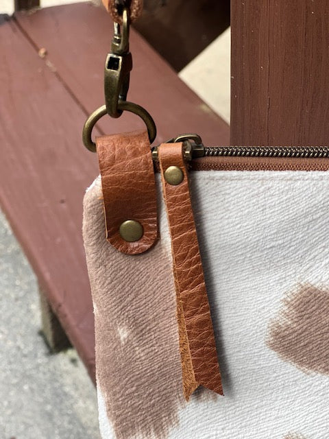 Faux Cowhide Cross Body Purse, Brown and White