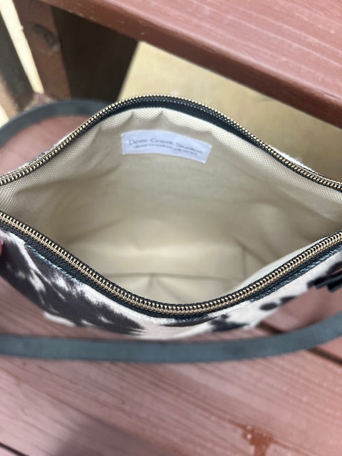 Faux Cowhide Cross Body Purse, Black and White