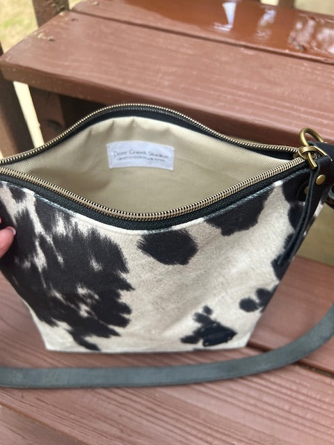 Faux Cowhide Cross Body Purse, Black and White