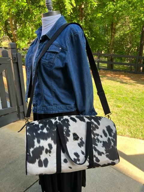 Dallas Duffel - Black & White Faux Cowhide - Duffel Bag - Travel Bag - Overnight Bag
