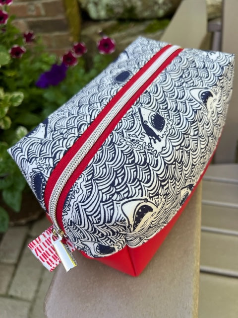 Dopp Kit - Blue & White Shark Print with Red Vinyl