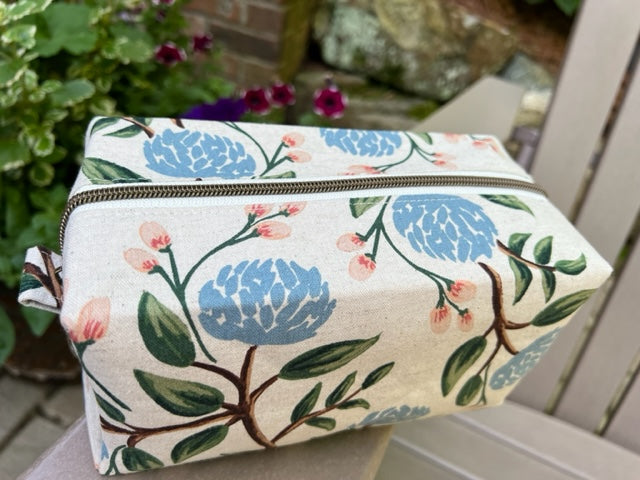 Dopp Kit - Light Blue, Green, Brown, Peach Contemporary Floral Print
