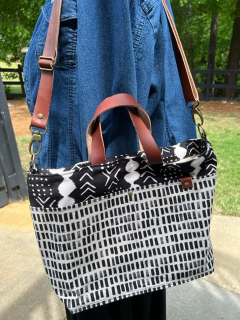 The Cooper - Black & White Tote - Leather Accents - Melinda Pattern - Southwest