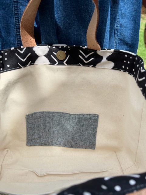 The Cooper - Black & White Tote - Leather Accents - Melinda Pattern - Southwest