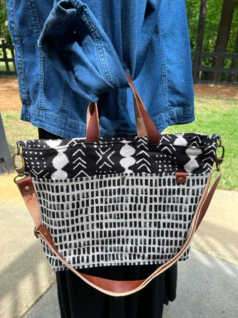 The Cooper - Black & White Tote - Leather Accents - Melinda Pattern - Southwest