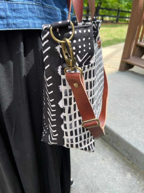 The Cooper - Black & White Tote - Leather Accents - Melinda Pattern - Southwest