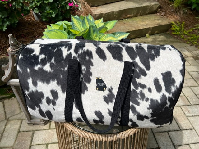 Dallas Duffel - Black & White Faux Cowhide - Duffel Bag - Travel Bag - Overnight Bag