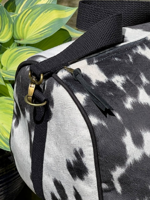 Dallas Duffel - Black & White Faux Cowhide - Duffel Bag - Travel Bag - Overnight Bag