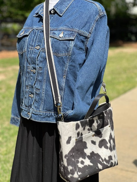Portland Tote - Black Faux Cowhide Satchel