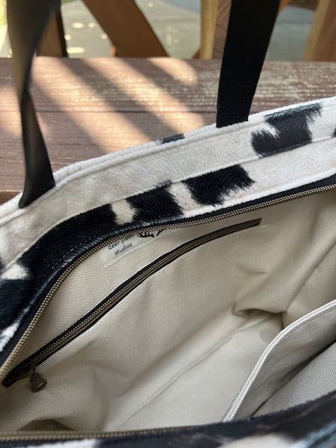 Portland Tote - Black Faux Cowhide Satchel