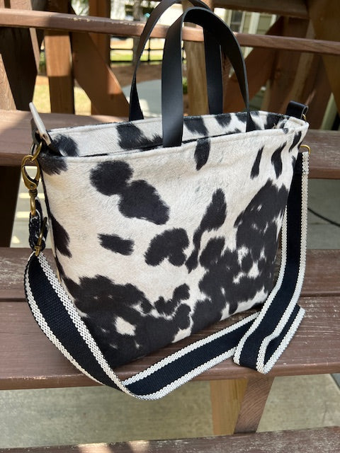 Portland Tote - Black Faux Cowhide Satchel