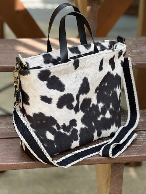 Portland Tote - Black Faux Cowhide Satchel